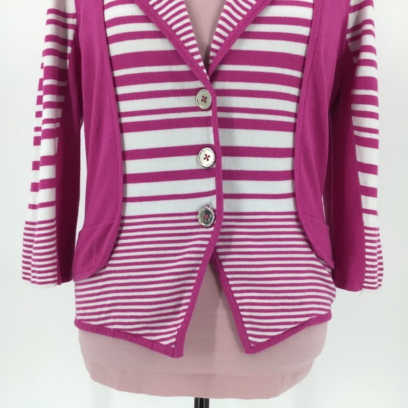 Orly Pink and White 3/4 Sleeve Cardigan, Large - Picture 5 of 16